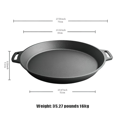 LI-GELISI 24-inch cast iron frying pan with dual auxiliary handles, nitrogen-treated for rust resistance, suitable for stoves/grills/campfires, heavy-duty outdoor cooking pan