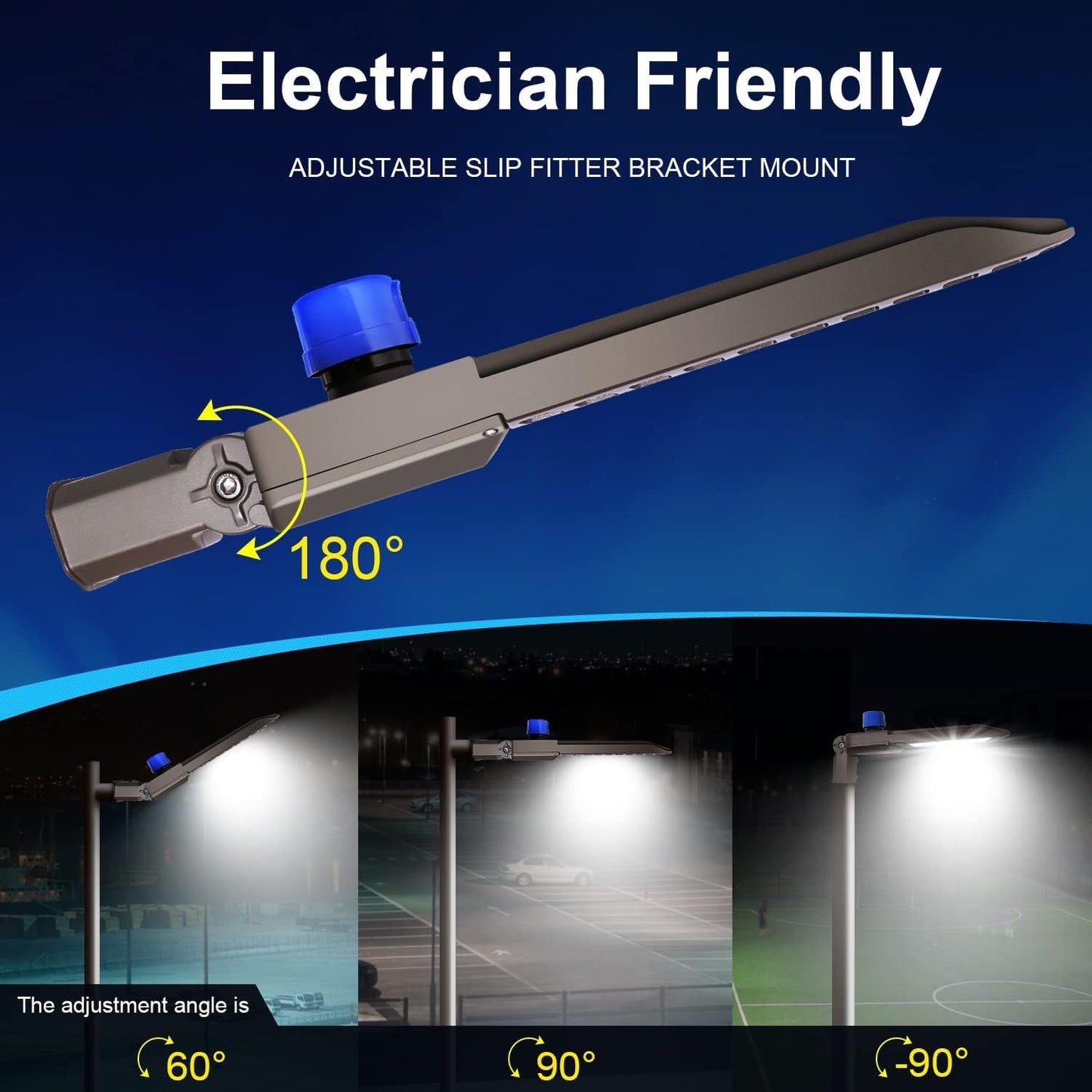 ledmo 300W LED Parking Lot Light Slip Fitter Mount 36000LM 5000K Outdoor Commercial Area Flood with Dusk to Dawn Photocell, Easy Installation IP65 Waterproof Shoebox Light for Street, Yard