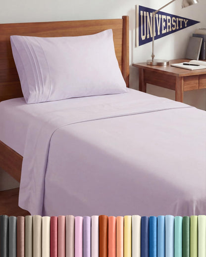Skiennix Twin XL Sheet Set - Comfy Cooling 3-Piece Bedding - Deep Pocket, Wrinkle-Free - Light Lavender