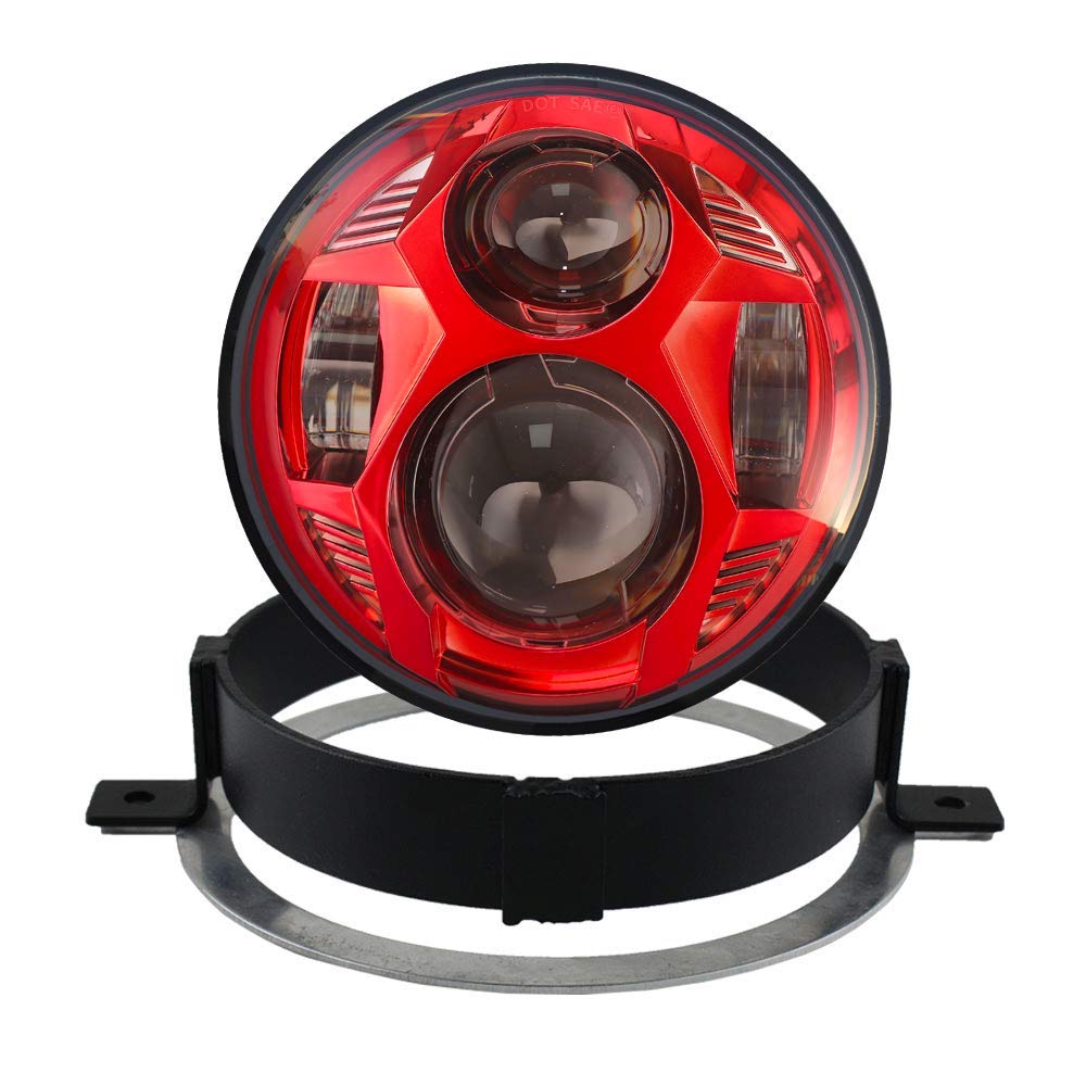 SLK-Customs VTX 5 3/4" LED Headlight Kit with Bracket and Hardware - Plug and Play Daymaker - Compatible with Honda VTX non F models (Red)