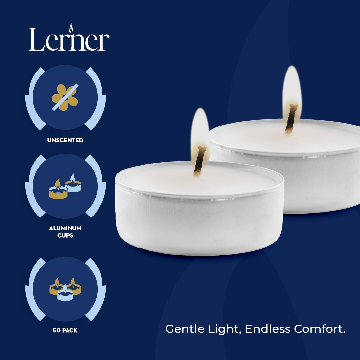 Lerner 100 Count White Tea Light Candles, 8 Hour Long-Burning, Non-Toxic, Smokeless & Soot-Free, Unscented
