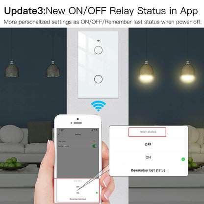 MoesGo WiFi Smart Wall Light Switch,Glass Panel, Multi-Control(3 Way), 2.4GHz Wi-Fi Touch Switches, Neutral Wire Required, Remote Control Smart Life/Tuya App, Work with Alexa, Google Home White 1 Gang