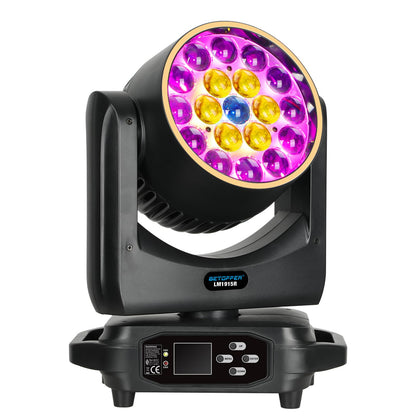 BETOPPER Moving Head Light,19x15W RGBW with Light Strip Effect Moving Head Stage Spotlight,Lightweight Disco DJLight for Party Wedding Club Bars Show（1）