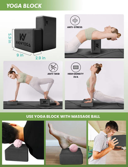 Yoga Starter Kit 12 in 1 - Yoga Set Include Yoga Mat, Foam Roller, 4 Resistance Bands, Yoga Blocks 2 Pack with Strap, 2 Peanut Massage Balls Set, Yoga kit and Sets for Beginners, Women Men