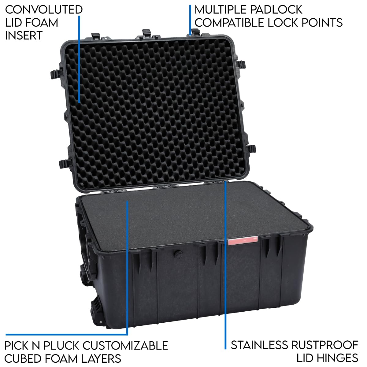 DCB Cases - Element 8477F Waterproof Rolling Hard Case with Foam Insert | IP67 Dustproof Impact-Resistant Protective Equipment Case | 33 x 28 x 17 | Wheels | Telescoping Handle