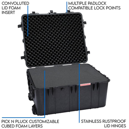 DCB Cases - Element 8477F Waterproof Rolling Hard Case with Foam Insert | IP67 Dustproof Impact-Resistant Protective Equipment Case | 33 x 28 x 17 | Wheels | Telescoping Handle