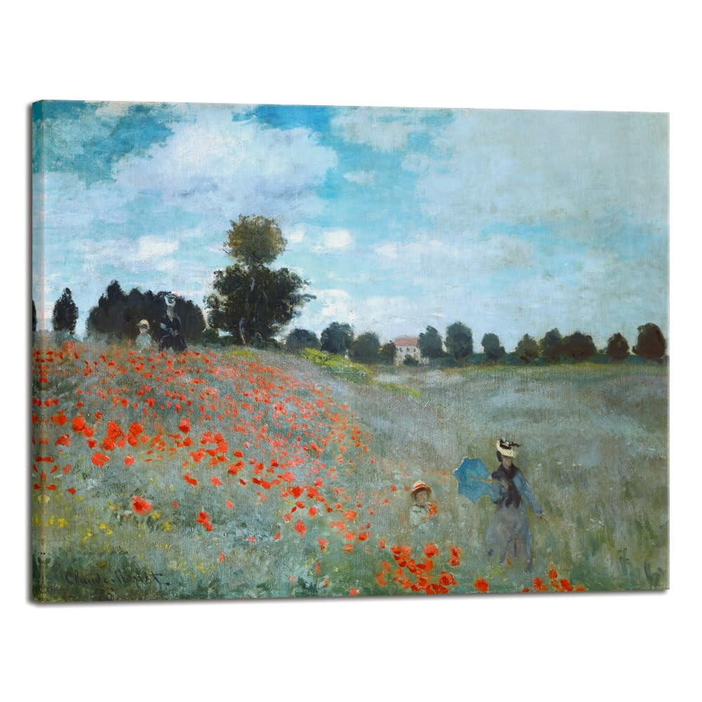 Wieco Art Framed Wall Art The Poppy Field Near Argenteuil Canvas Prints of Claude Monet Floral Oil Paintings Classic Flowers Landscape Pictures Artwork for Bedroom Home Decorations