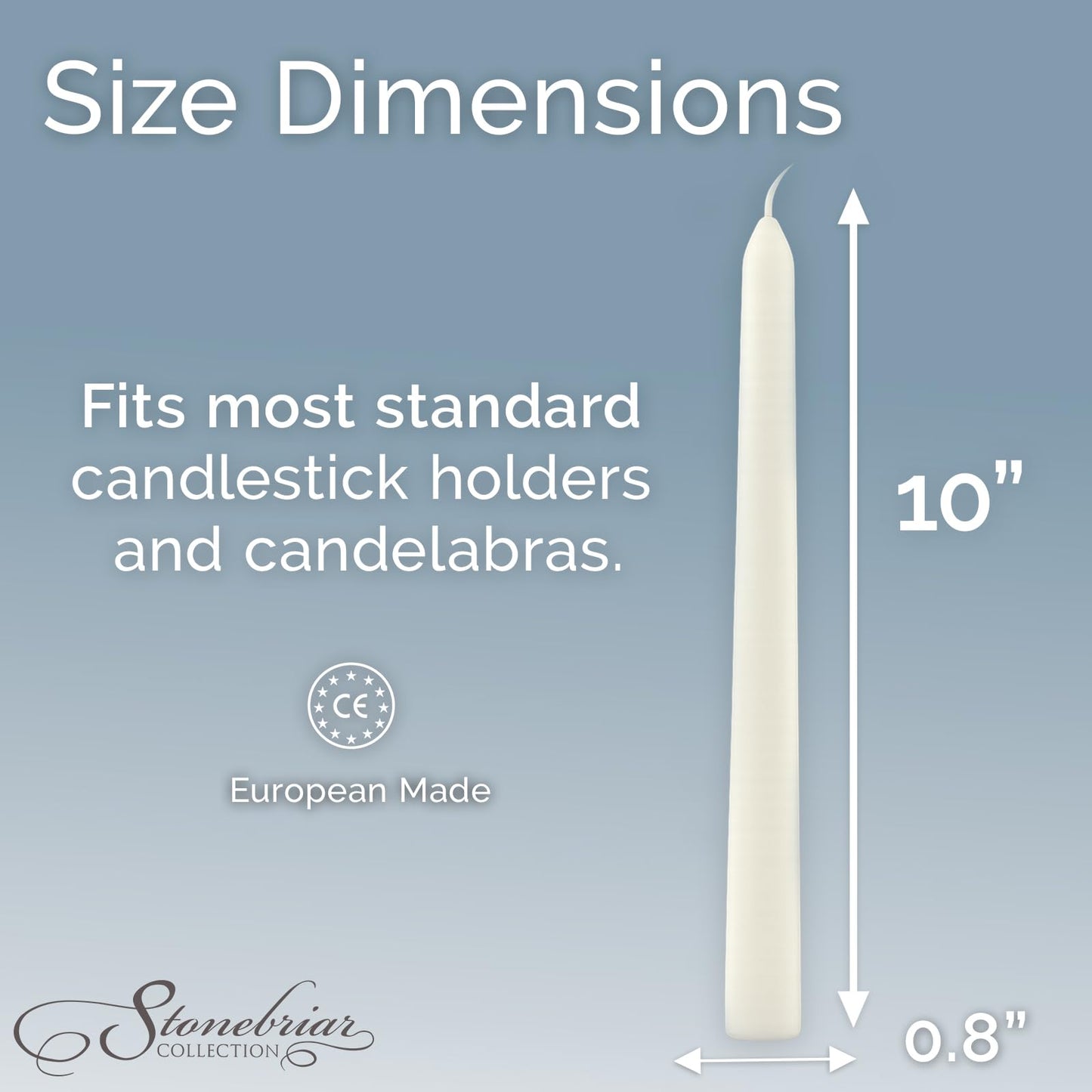 Stonebriar Tall 10" White Unscented 30 Count Taper Candles, 7 Hour Burn Time