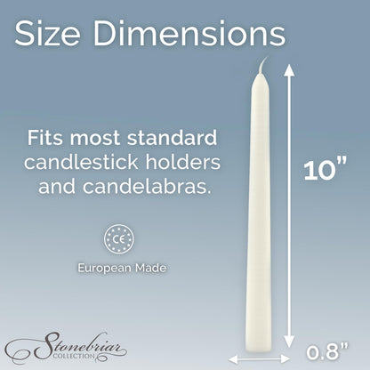 Stonebriar Tall 10" White Unscented 30 Count Taper Candles, 7 Hour Burn Time