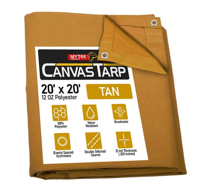Mytee Products 20' x 20' Tan Canvas Tarp 12oz Heavy Duty Water Resistant
