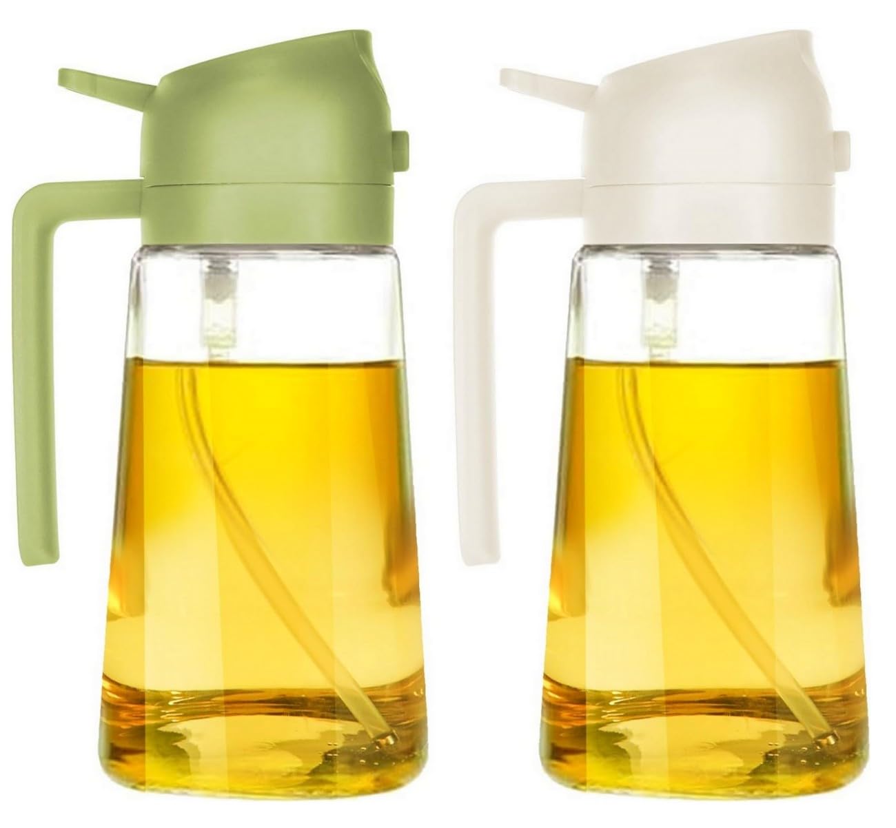 Aukomer Oil Dispenser Bottle Glass Olive Oil Sprayer 2 Pcs: 2 in 1 Olive Oil Dispenser Bottle, Premium Oil Sprayer for Cooking, Glass Oil Spray Bottle for Air Fryer Salad BBQ Baking-470ml