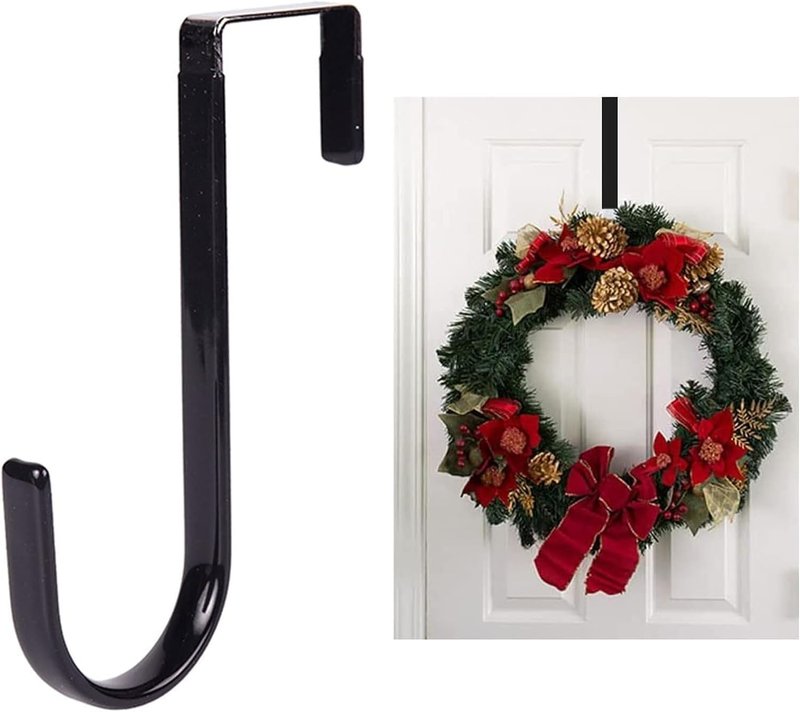 Kryoflare Black Wreath Hanger for Front Door, Metal Wreath Hooks Holder Over The Door Wreath Hanger for Hanging Christmas Decorations Decor