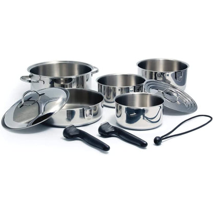 Camco Mfg 43921 Cookware 10 Pc Set Nesting Stainless Steel