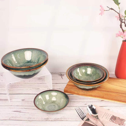 LIUYWYHCF Cereal bowls 11 OZ, Ceramic Soup Bowl for Kitchen, Black reactive glaze Bowl for Pho, Chip, Fruits, Salad, Noodle, Ramen, Suit For Housewarming - 5.9 Inch, Set of 4
