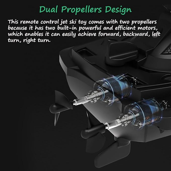 Miracland 2.4GHz Remote Control Jet Ski High Speed RC Motorboat Water Toy with Dual Propellers 2 Speed Levels 50 Meters Control Range (Green)
