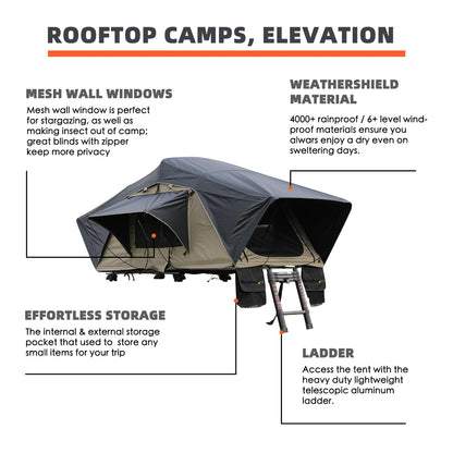 Meedo Apolle A86 M, Soft Shell Rooftop Tent, Fits 2 People, Made with Waterproof Material and a Rainfly-Fold Design, Clamshell Army Green Roof top Tent for Overlanding Hunting, Ladder Included