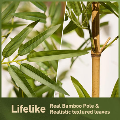 Artificial Bamboo Plant 7Ft Privacy Fence Screen - Real Bamboo Poles & UV-Resistant Faux Leaves for Indoor Outdoor, Fake Plants for Garden, Patio - Balcony Privacy Cover,Decorative Fencing 24Pcs,VN144