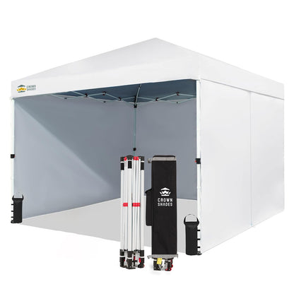 CROWN SHADES 10X10 Commercial Instant Canopy Pop Up Tent with CENTERLOK, 300D Fabric, 4 Sidewalls, White