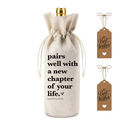 XFW 1 Pcs Funny New Chapter Wine Bag New Beginnings Gifts for Women Men Farewell Gifts for Friends Going Away Gifts for Coworkers Women Men Moving Away Gifts for Friends New Teacher Gifts