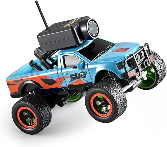 RC Truck with HD Camera WL 1/64 Scale FPV Mini APP Auto-Pairing Full-Proportional Remote Control Car Gyro Stabilized Micro RC Car for Adult Youth (RTR/Blue)