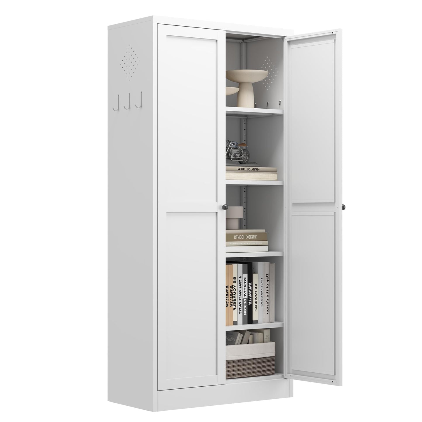 FOSTOKO Kitchen Pantry Cabinet, 61 Inch Tall Storage Cabinet, Metal Cabinet with Doors and Adjustable Shelves, Food Pantry Storage Cabinet for Kitchen Room, White