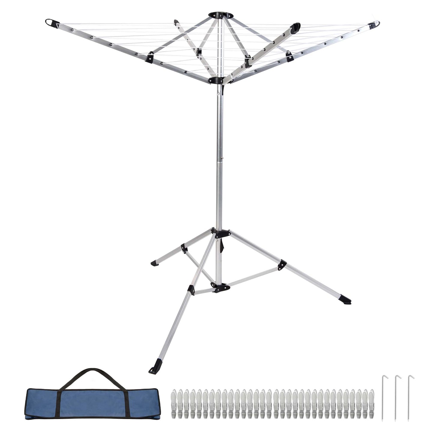 SUPTINWEAR 65FT Portable Umbrella Clothesline, 4-Leg Stable Freestanding Drying Rack for Indoor Outdoor Use, Foldable Rotary Laundry Rack with Adjustable Height, No Assembly