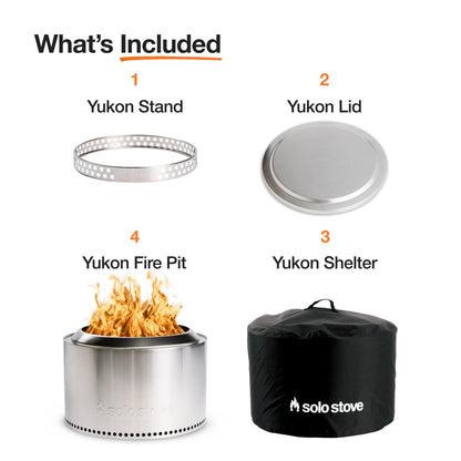 Solo Stove Yukon Amazon Exclusive Bundle | Smokeless Fire Pit with Stand, Lid & Shelter | Wood Burning Stainless Steel Campfire Pit with Ash Pan | Ideal for 6+ People | 27in Dia, 19in H, 59lbs
