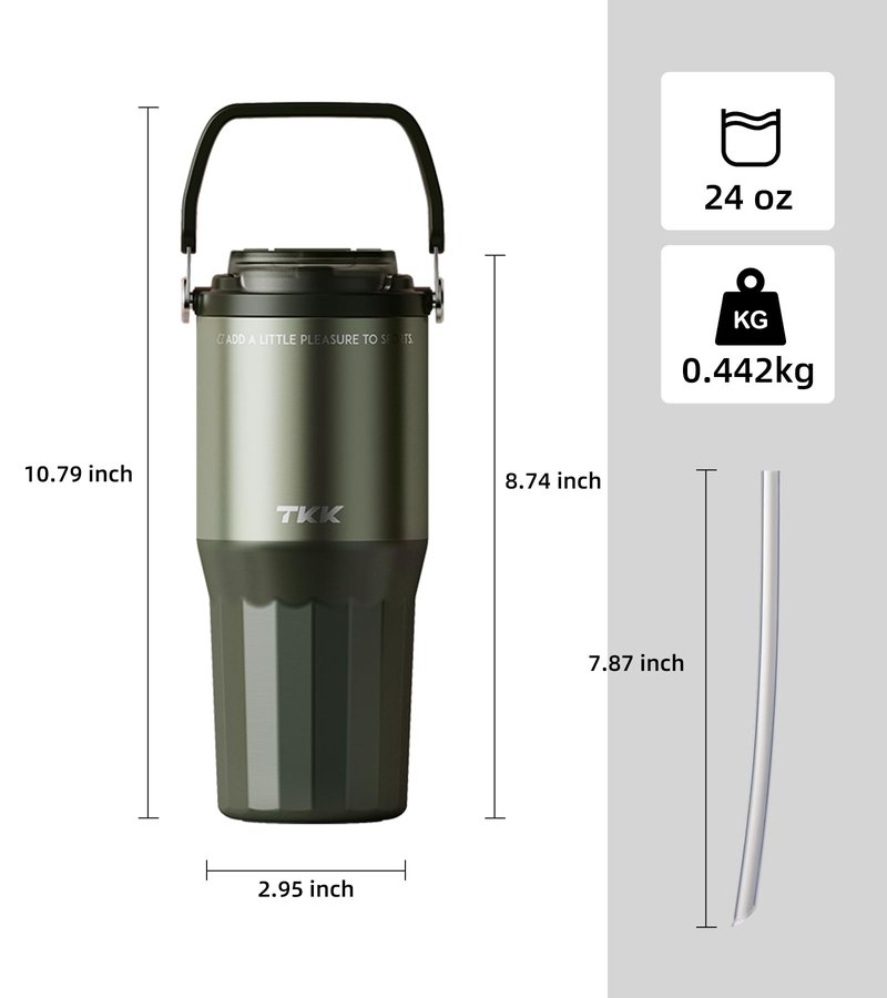 TKK 24 oz Ceramic Coated Tumbler with Straw Lid, 18/10 Stainless Steel Vacuum Tumblers, Leakproof Double Walled Car Cup with Handle & Tea Infuser& Dishwasher Safe, for Hot & Cold Drinks,Alpine Green