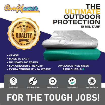COMFITWEAR Super Heavy Duty Tarp Cover Reinforced Grommet Multi-Purpose Pool Cover Boat Tarp Camping Tarp UV Resistant Waterproof Tarpaulin Canopy Tent Waterproof Tarp Cover (Black-Silver, 25' X 40')