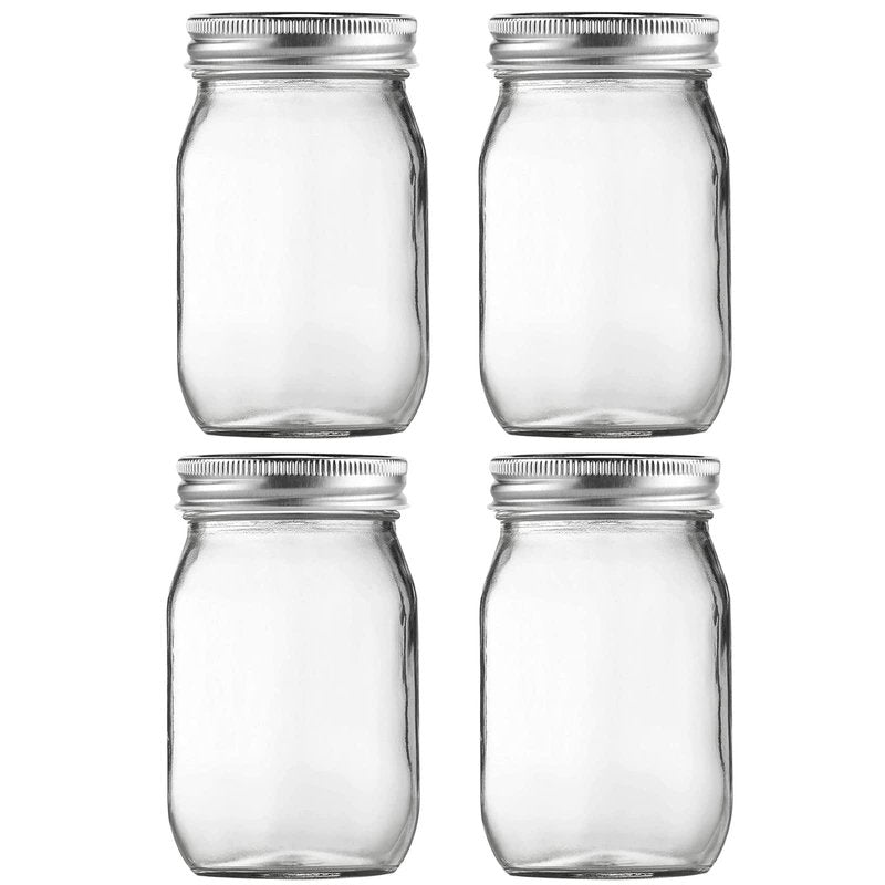 BEWAVE Glass Mason Jars, 16oz Clear Glass Jars with Lids for Sealing, Regular Mouth Canning Jars for Food Storage, Snacks, Candies, DIY Projects, 4 Pack