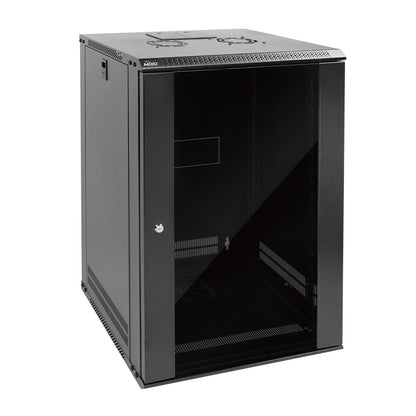 Tecmojo 18U Wall Mount Rack Network Cabinet for 19" IT Equipment,with Lockable Glass Door and Side Panels,Cooling Fan,Black,17.7inch Depth for AV/Computer/Electronics Equipment Data Rack