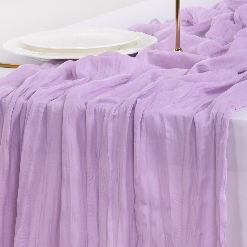 Socomi 6pcs Lilac Purple Lavender Cheesecloth Table Runner Summer Boho Rustic Gauze 120 inch 10FT Cheese Cloth Sheer Runner for Wedding Party Baby Shower Birthday Home Decor Holiday Decorations