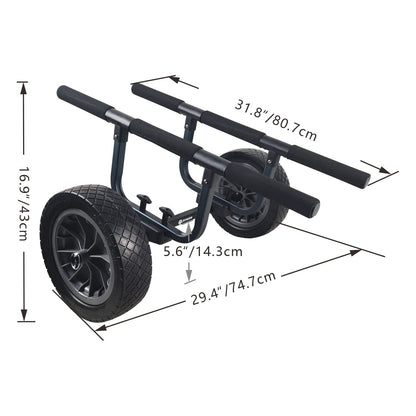 Heavy Duty Kayak Cart, Width Adjustable Canoe Cart with 12inch Flatfree Beach Wheels Boat Dolly Cart Transport Carrier