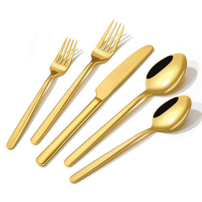KINGSTONE Gold Silverware Set, 60 Piece Flatware Cutlery Set for 12, 18/10 Stainless Steel Silverware Mirror Polished Dishwasher Safe for Home, Restaurant, Wedding, Party(Gold, 60 pieces for 12)