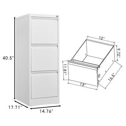 GarveeHome 3 Drawer Vertical File Cabinet with Lock, White Metal Filing Cabinet with Drawers for Home Office, Lockable Storage Cabinet Hanging Letter Size/Legal Files