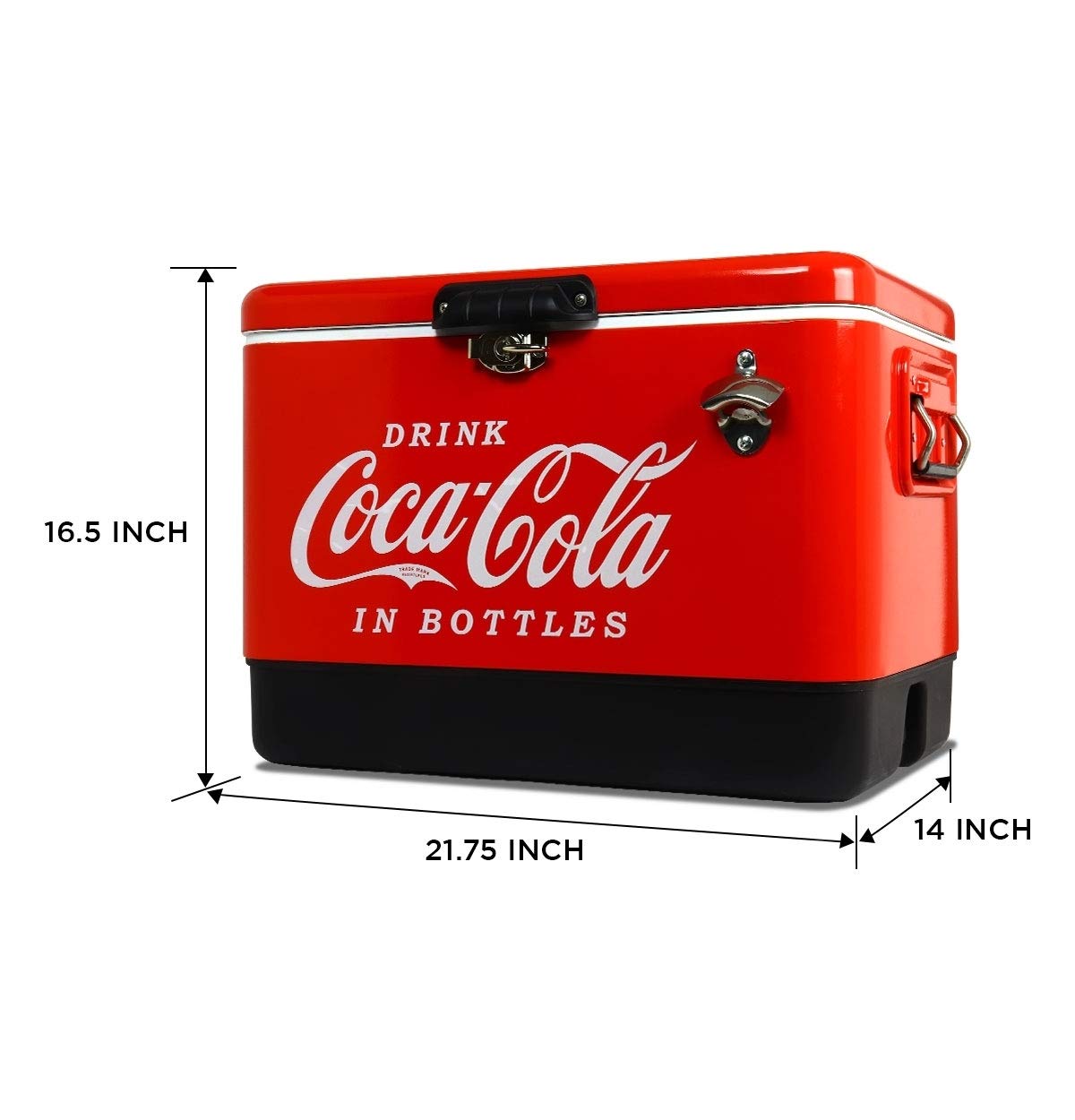 Coca-Cola Ice Chest Cooler - Portable Ice Bucket with Bottle Opener, Vintage Style, Insulated for Camping, Beach, Picnic, RV, BBQs, Tailgating, Fishing, Stainless Steel 85 Can Ice Box, 51L (54 qt)