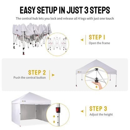 CROWN SHADES 10X10 Commercial Instant Canopy Pop Up Tent with CENTERLOK, 300D Fabric, 4 Sidewalls, White