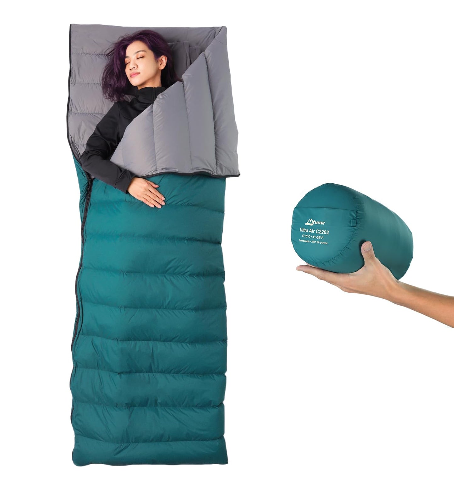Litume Ultra Compact Down Sleeping Bag, 3 Season, Lightweight, 700 Fill Power, Packable Adults, Double for Backpacking, Camping, Hiking, with Stuff Sack Sleep Sacks (C2202)