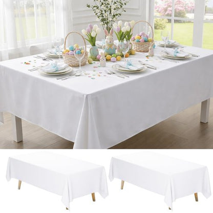 Fixwal White Tablecloth Rectangle 70 x 120 Inch, 2 Pack 6-8ft Polyester Fabric Table Cloths Rectangular Table Covers for Party, Banquet, Dining, Birthday, Wedding