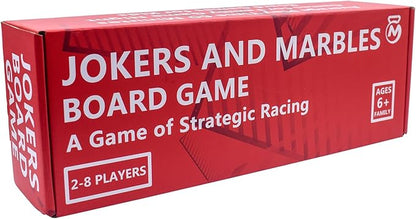 Jokers and Marbles Board Game - Solid Wood Pegs and Jokers Board Game Set for 2-8 Players Double-Sided Painted Family Party Game with 48 Marbles &amp 4 Card Decks