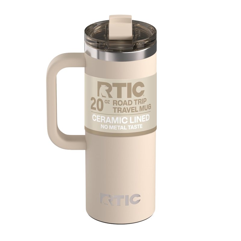 RTIC 20oz Road Trip Travel Mug with Lid and Handle, Ceramic Lined, Insulated, Stainless Steel, Metal, Double Wall Vacuum-Insulation, Portable Coffee, Tea Cup for Hot and Cold Drink, Beach