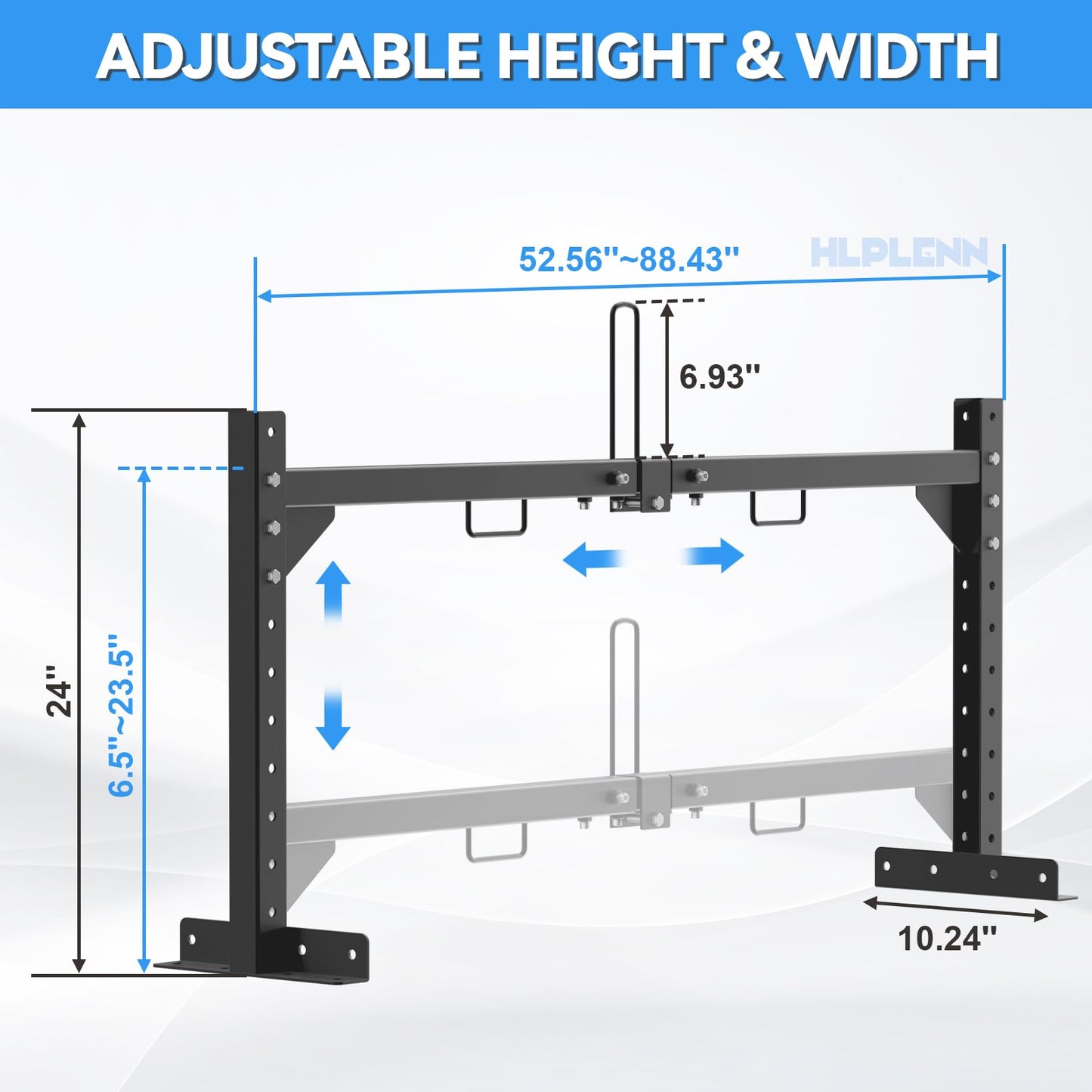 Universal Trailer Ladder Rack, Heavy Duty Adjustable Roof Ladder Rack for Enclosed & Open Trailers, 52.6"-88.4" W & 6.5"-23.5" H Adjustable, 400 lbs Capacity, Rustproof Steel with Ladder Stoppers