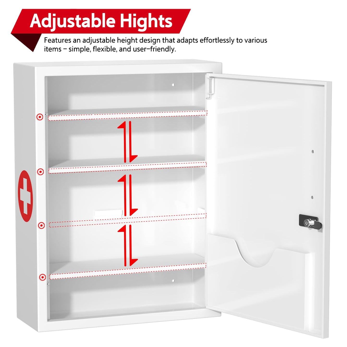 Wensha Wall-Mount Locking Medicine Cabinet: Large Metal Storage Organizer Box with Combination & Key Lock - Secure First Aid Medicine Cabinet for Bathroom Home Office(20.6" H x 15.75" W x 5.98" D)