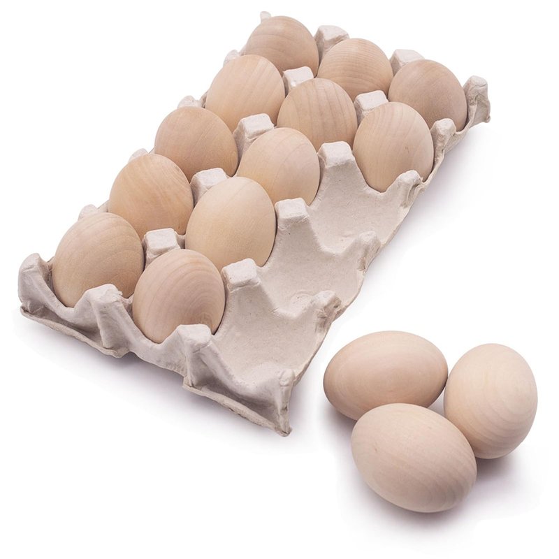 SallyFashion 15Pcs Wooden Easter Eggs, Fake Wood Eggs to Paint Brown Unfinished Craft for Dying Decorating Chicken Toys