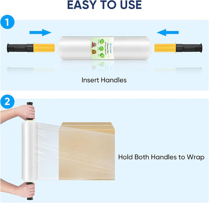 TICONN Stretch Wrap Film Roll - 1000ft Industrial Strength 15" Wide Clear Plastic Wrap with Handles for Shipping & Moving