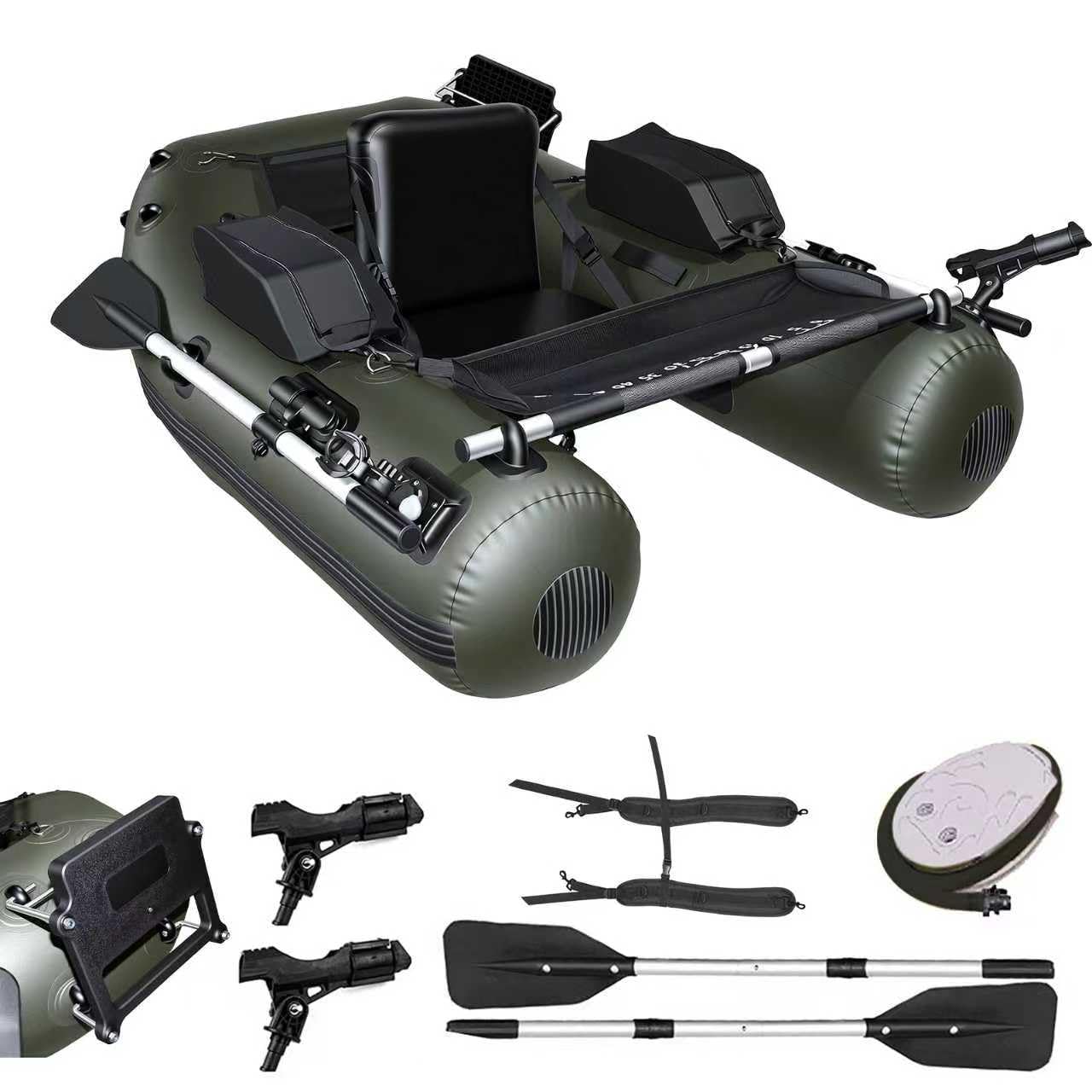 Xproutdoor Fishing Float Tube, Belly Boat Fishing with Pump, Fish Ruler, Adjustable Straps, Storage Pockets, 2 Oars, 2 Rod Holders, Motor Bracket Inflatable Float Tube for 330 LBS Load Capacity