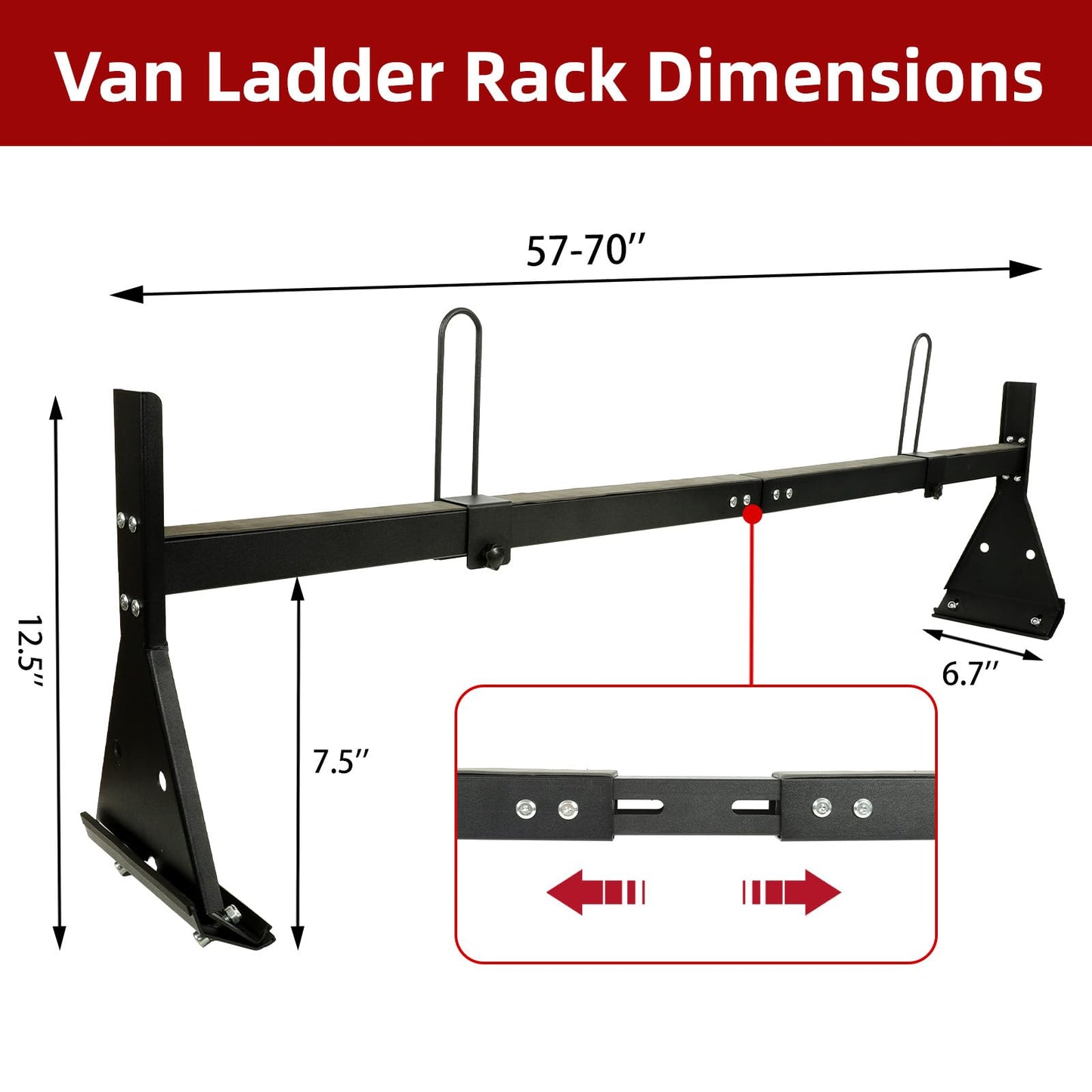 hightall Universal Van Ladder Rack,Adjustable Length 57-70" with Cargo Stoppers,Compatible with Chevy Express 1500 2500 3500 Ford Econoline GMC Savana Fullsize with Rain Gutter
