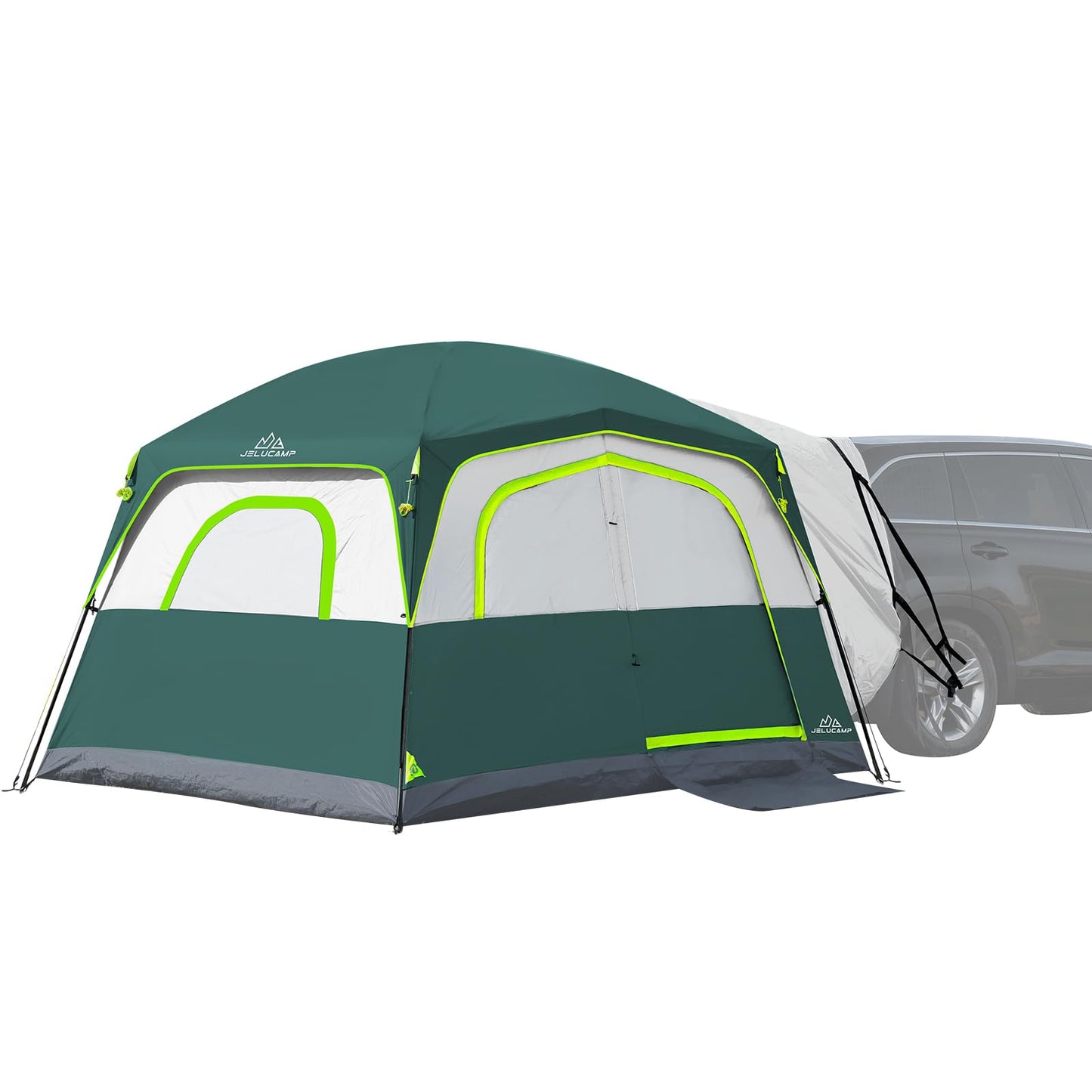 JELUCAMP SUV Tents for Camping 6 Person Waterproof, Car Family Camping Tent with Tailgate Attachment for SUV, Jeep, Truck with Cap, Easy Setup Large Tent for Outdoor Camping, Dark Green