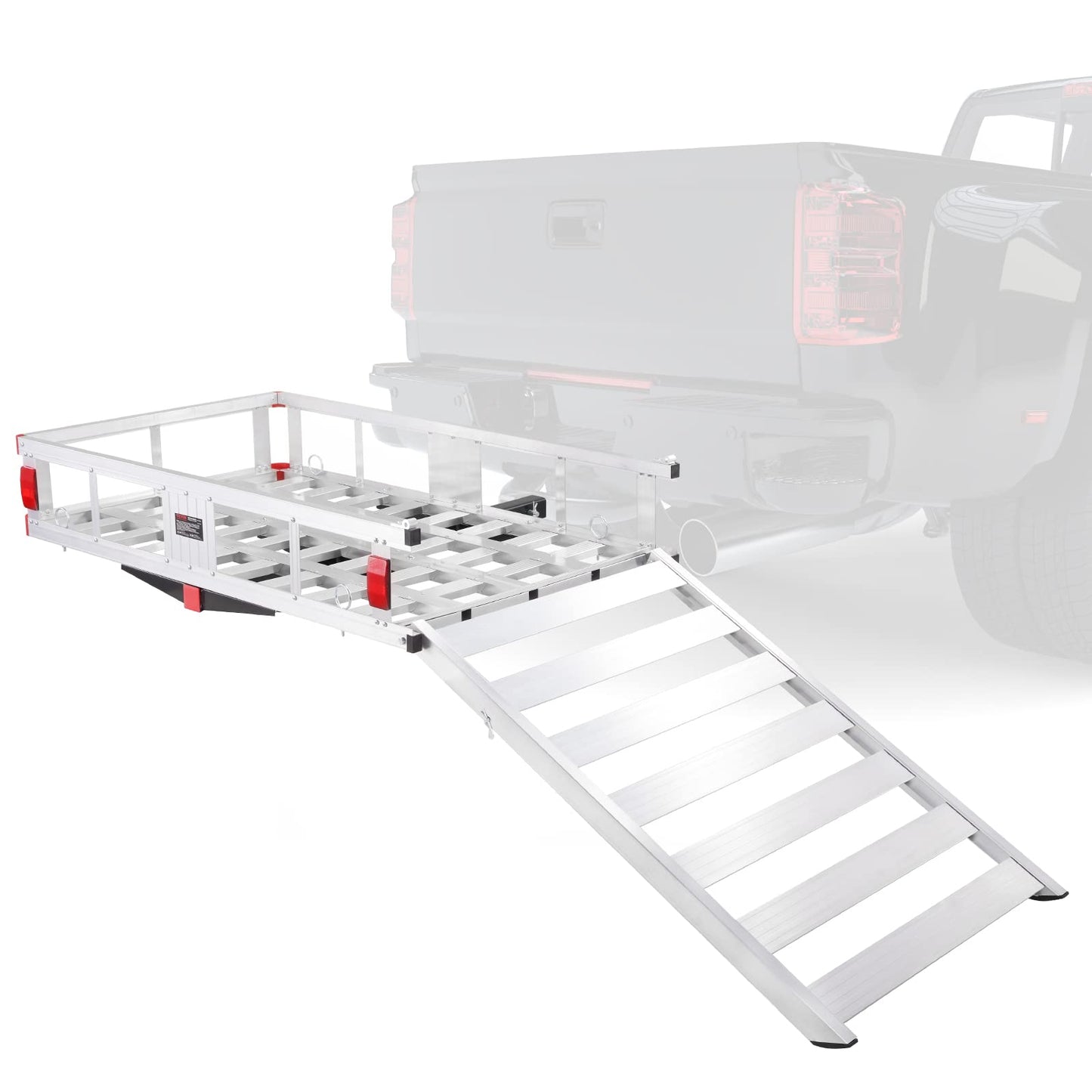 VEVOR 50 x 29.5 x 8.7 in Hitch Cargo Carrier, 500lb Capacity Trailer Hitch Mount Aluminum Cargo Basket with Folding Ramp, Luggage Carrier Rack Fits 2" Hitch Receiver for SUV Truck Pickup Camping