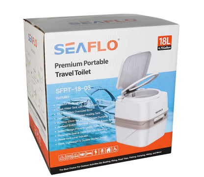 SEAFLO 18L Premium Portable Travel Toilet - 4.8 Gallon Waste Tank, 2.6 Gallon Fresh Water Tank, Manual Flush, Camping RV Travel, Compact Outdoor Emergency Toilet, SFPT-18-03, 4-Year Warranty